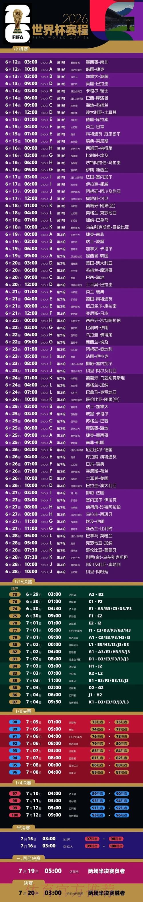 2026世界杯赛程高清版实时赛程免费观看