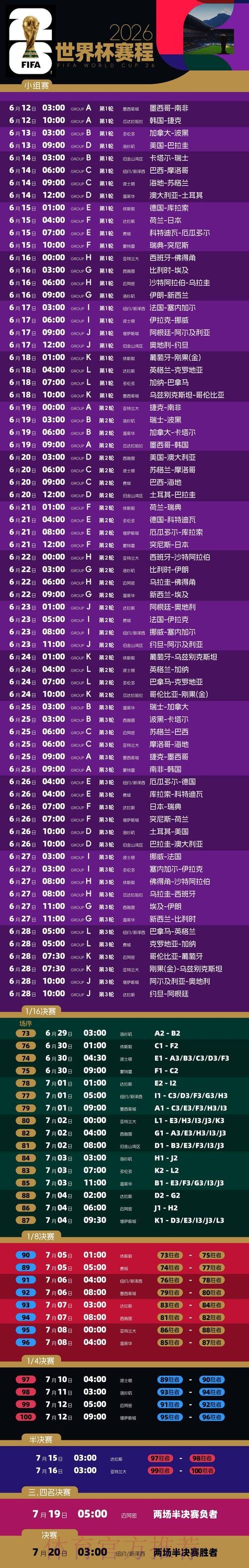 2026世界杯直播最新实时赛程实时查看